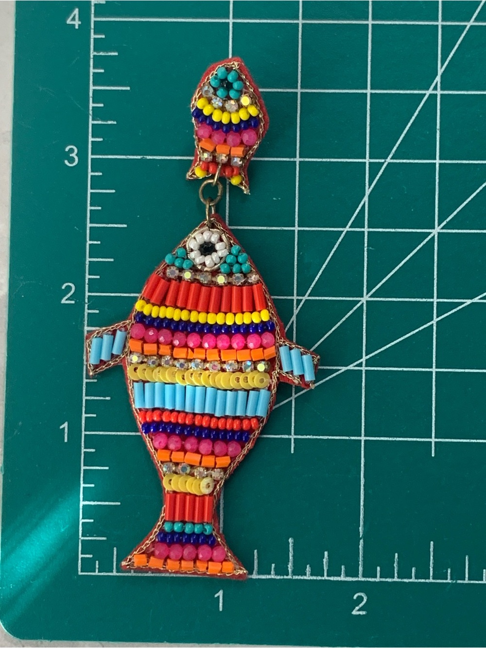 Colorful Beaded Fish Earrings - Multicolor Statement Jewelry - Picture 4 of 5